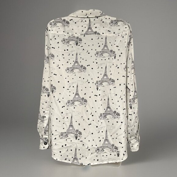 KARL LAGERFELD Paris Eiffel Tower Long Sleeve Button Front Blouse Women's Size S - Picture 6 of 10